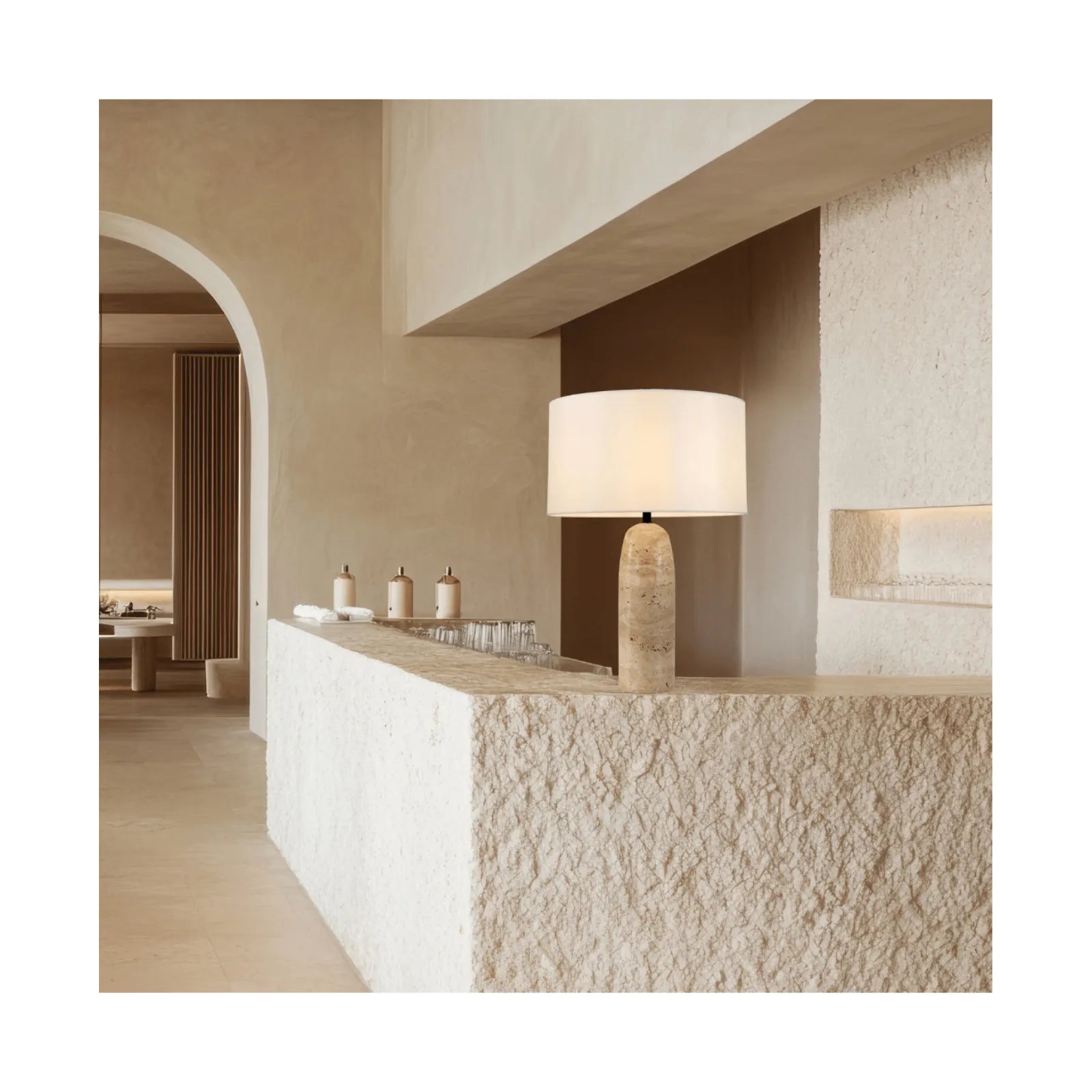 Lampă masă Piatră Naturală - Abajur Alb – Zambelis 25428
